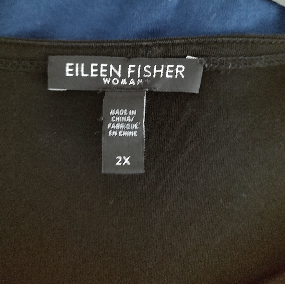 Eileen Fisher Woman 100% Silk Tunic Top Long Sleeve With Sheer Hem Black 2X - Picture 7 of 12